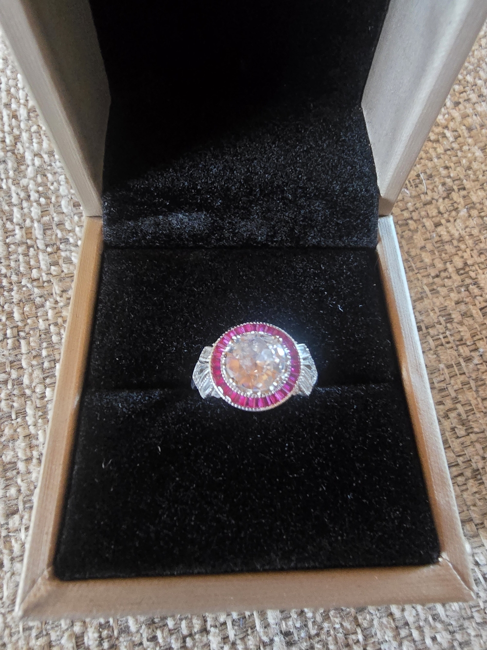 Silver Ring with Pink Halo and Clear Center Stone